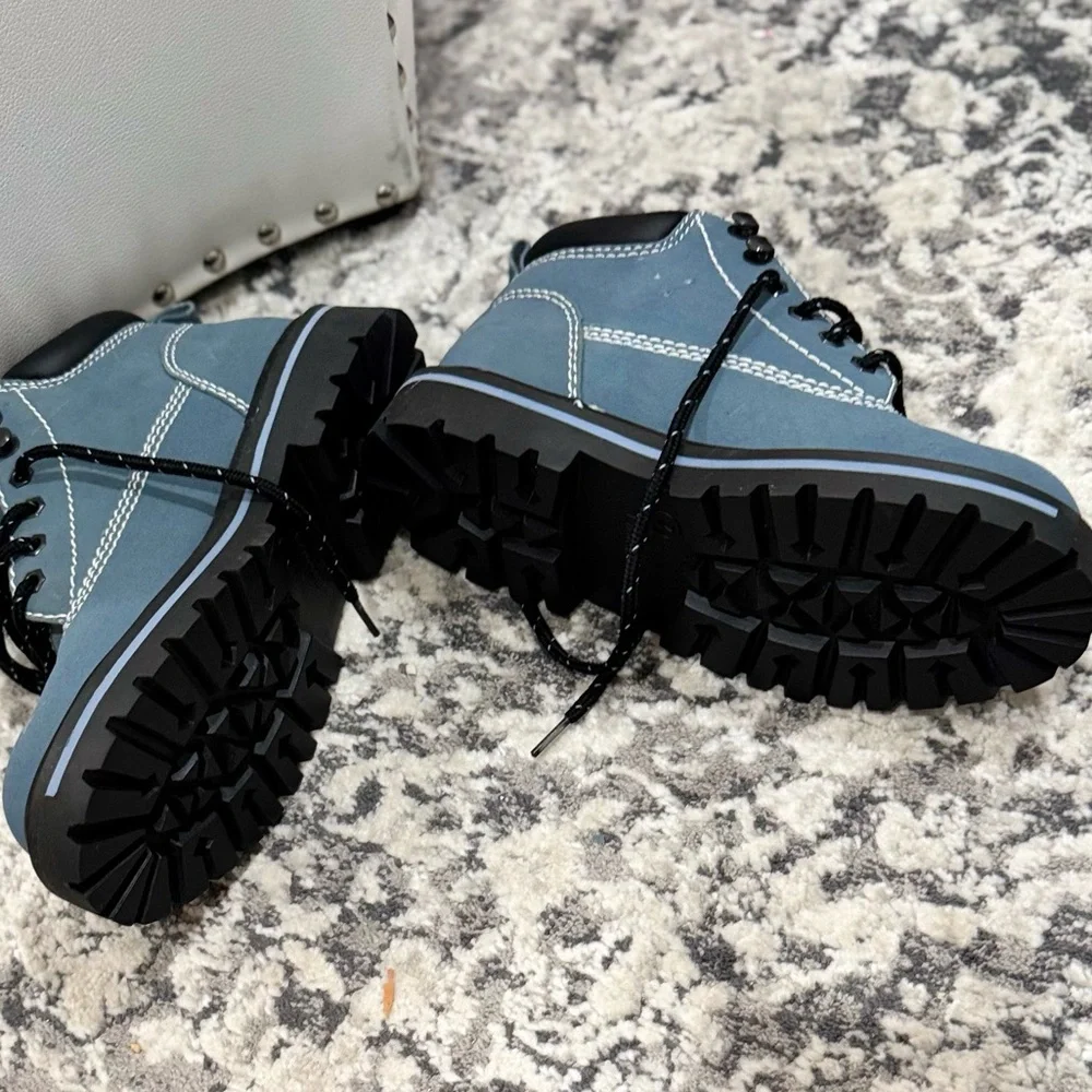 No Boundaries Blue Distressed Zip Stitch Accent Hiker Boots